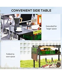 Outsunny Outdoor Bar Cart Grill Table with Wheels, Prep Table with Storage