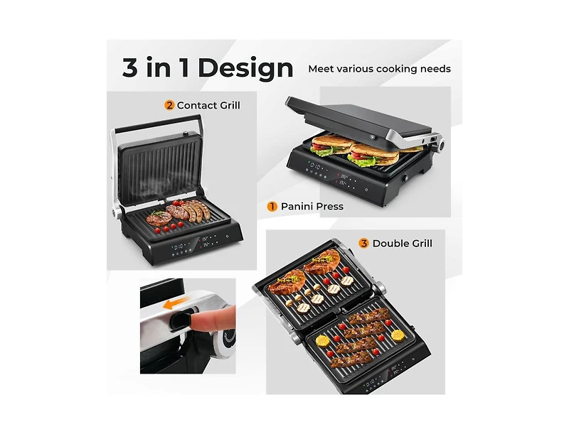 Slickblue 3 in 1 Indoor Electric Panini Press Grill with Led Display-Black
