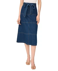 CeCe Women's Tie-Waist High-Waisted A-Line Midi Denim Skirt