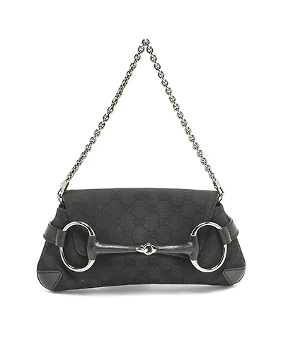 Pre-Owned Gucci Women's Gg Canvas Horsebit Chain Clutch