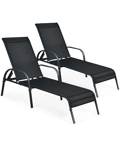 Clihome 2 Piece Outdoor Fabric Chaise Lounge Chair 5-Position Adjustable Reclining with Armrest
