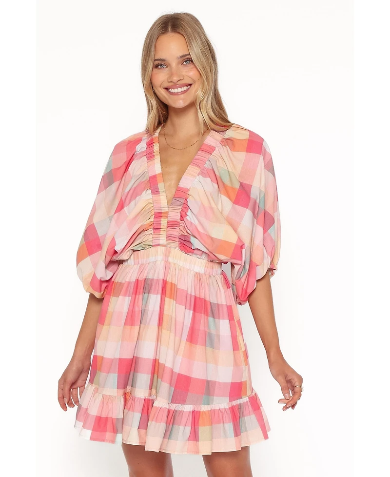 Petal and Pup Women's Itsy Fit & Flare Puff-Sleeve V-Neck Mini Dress