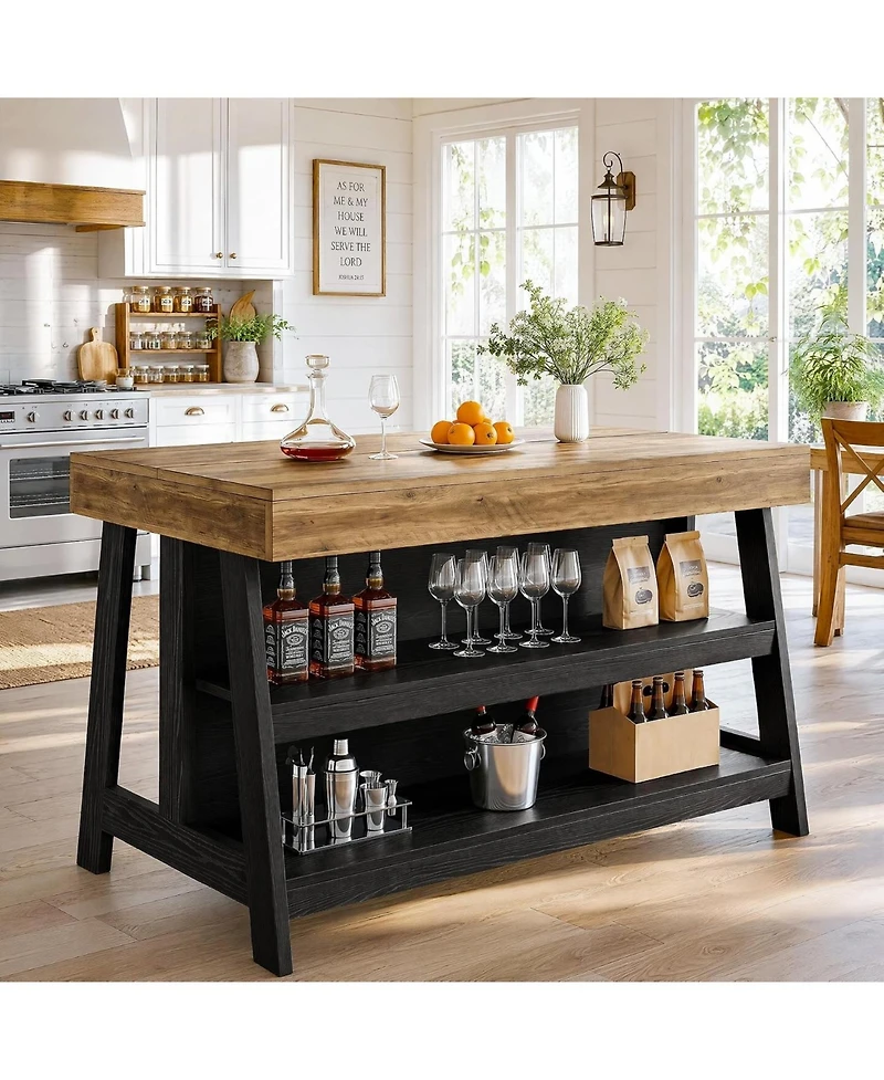 Tribesigns Kitchen Island with Storage,Open Shelving Bar Table with Large Worktop