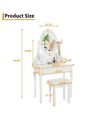 gaomon Vanity Table and Chair Set, Princess Kids Dressing Makeup Desk with Rotating Led Mirror, Cushioned Stool, Storage Drawers
