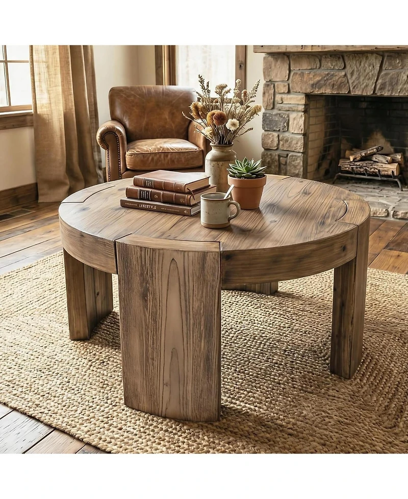 Tribesigns Solid Wood Round Coffee Table, 31.5-Inch Farmhouse Circle Center Cocktail Tea Table