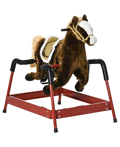 Glintex Spring Rocking Horse with Neighing Sounds, Bouncing Ride-On Toy, Holds 132 lbs, Ages 5-12