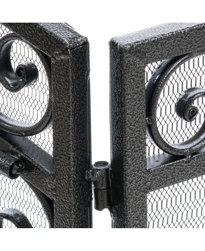 sumyeg Traditional 3 Panel Folding Fireplace Screen with Iron Frame and Decorative Scrollwork