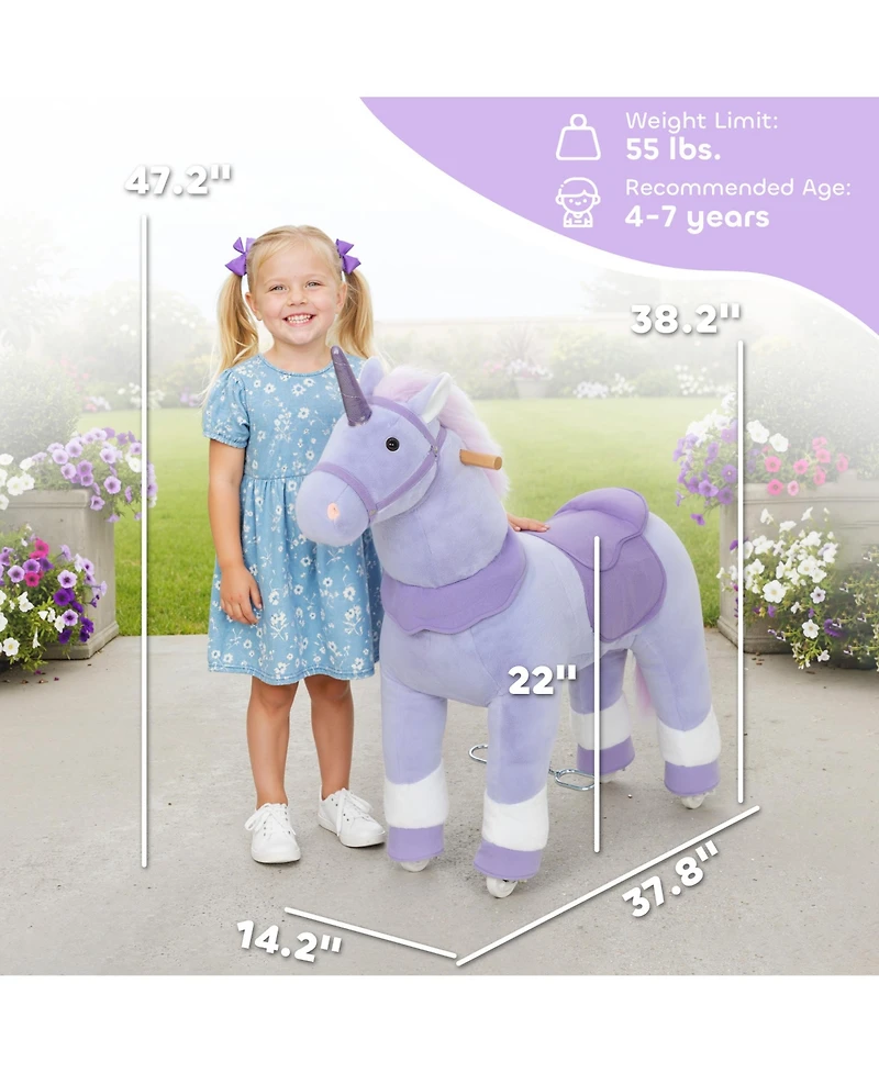 Glintex Ride On Unicorn Plush Pedal-Powered Ride-On, 37.8" Tall, Ages 4-7