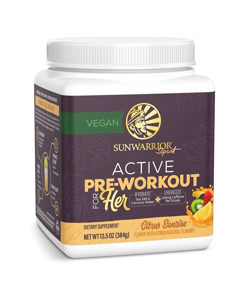 Sunwarrior Active Pre Workout for Her Powder Citrus Sunrise Flavor 380 Gram 30 Servings