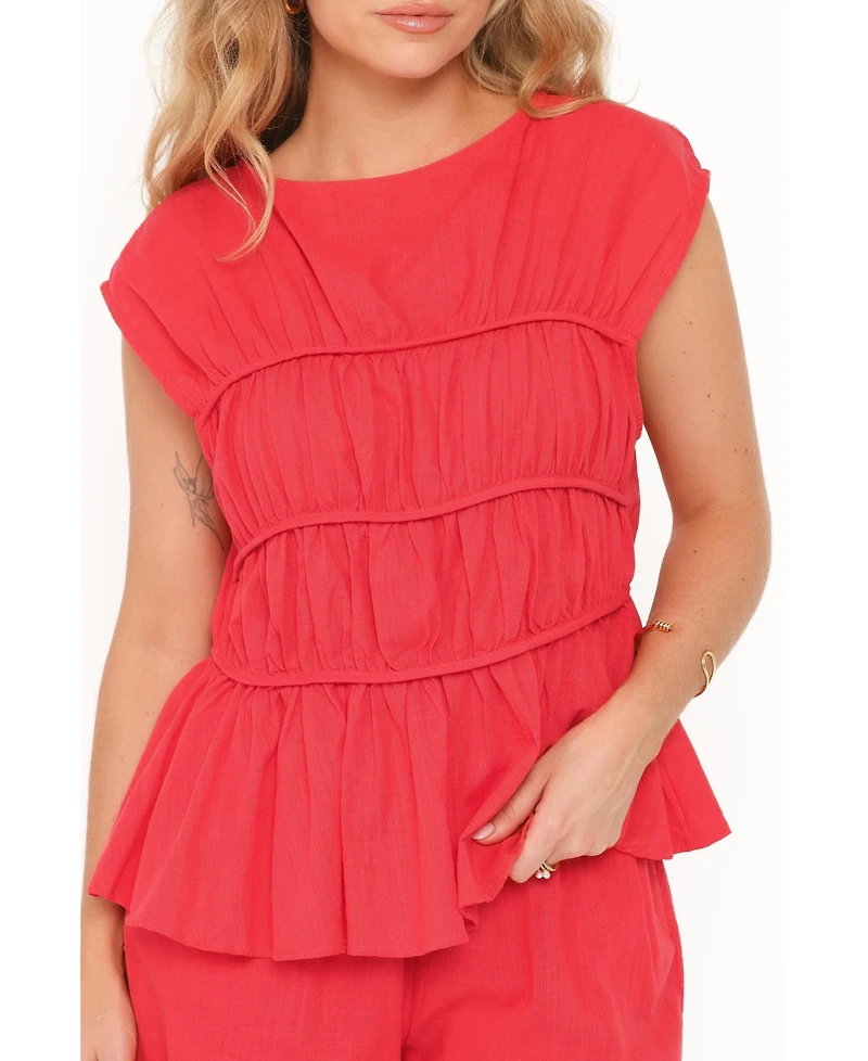Petal and Pup Women's Karly Boat Neckline Tiered Short-Sleeve Top Shorts, 2-Piece Set