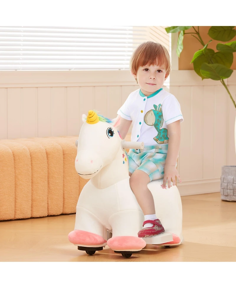 Glintex 6V Plush Electric Ride-On Unicorn with Music, 55 lbs. Capacity, Ages 18-36 Months