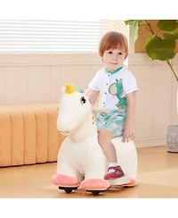 Glintex 6V Plush Electric Ride-On Unicorn with Music, 55 lbs. Capacity, Ages 18-36 Months