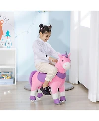 Glintex Ride On Walking Unicorn with Sparkly Horn, Plush Pedal-Powered Ride-On Toy with Pu Wheels for Kids 3-6, Holds 176 lbs, Pink