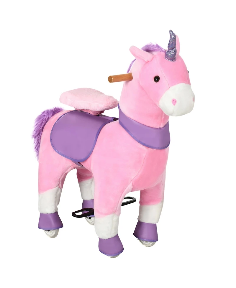 Glintex Ride On Walking Unicorn with Sparkly Horn, Plush Pedal-Powered Ride-On Toy with Pu Wheels for Kids 3-6, Holds 176 lbs, Pink