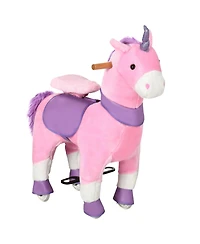 Glintex Ride On Walking Unicorn with Sparkly Horn, Plush Pedal-Powered Ride-On Toy with Pu Wheels for Kids 3-6, Holds 176 lbs, Pink