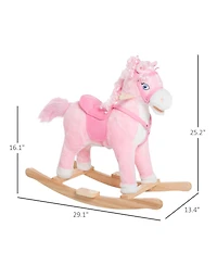 Glintex Kids Ride On Rocking Horse with Realistic Sounds and Swinging Tail, Plush Pony Rocker with Saddle and Footrest for Ages 3 and Up, Pink
