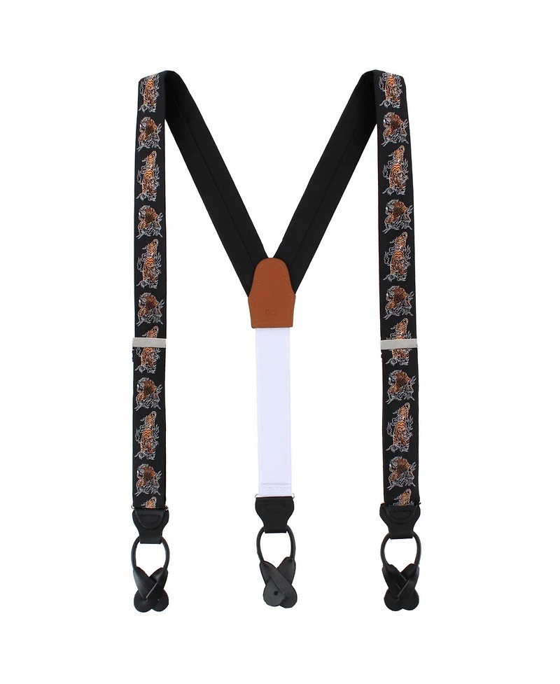 Trafalgar Men's Bengali Crouching Tiger Silk Novelty Button End Suspenders