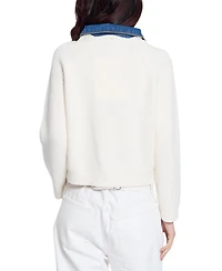 Central Park West Women's Nash Ribbed-Knit Denim Long-Sleeve Sweater