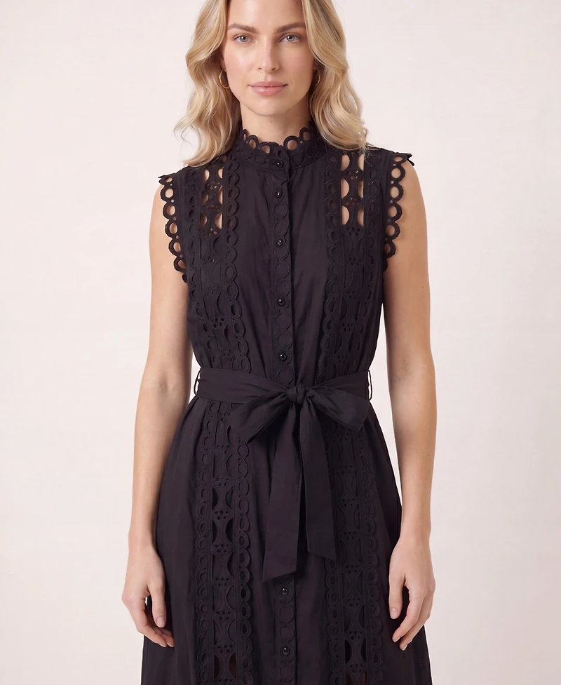 Modenaire Women's Sleeveless High-Neck Lace Overlay Maxi Dress