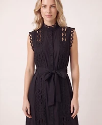 Modenaire Women's Sleeveless High-Neck Lace Overlay Maxi Dress