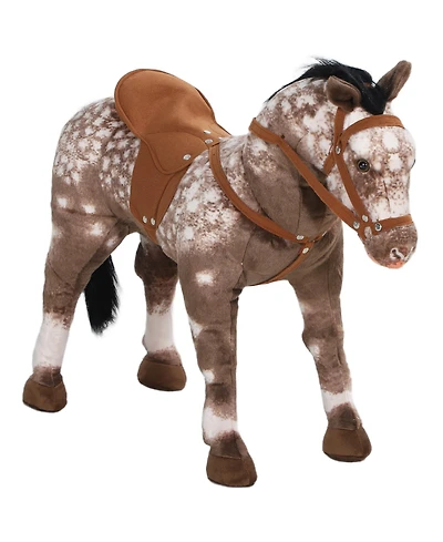 Glintex Plush Riding Pony with Neighing Sound and Independent Saddle Ride-On, 132 lbs, Ages 3-8
