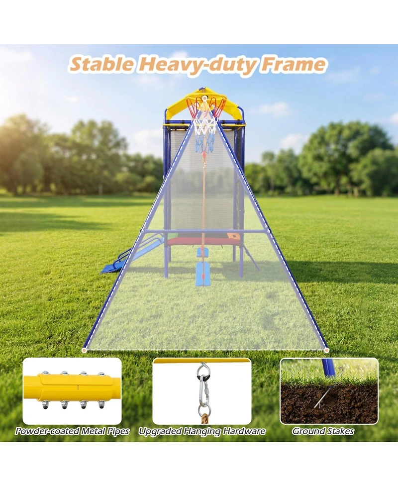 Glintex 5-in-1 Backyard Playset with 40 in Trampoline, Slide, Swing Set, 330 lb Capacity, Ages 8+