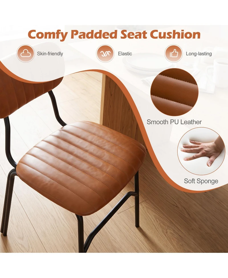 Mecale Set of 2 Modern Dining Chairs with Ergonomic Back Metal Legs Exquisite Rivet and Embellished Edges