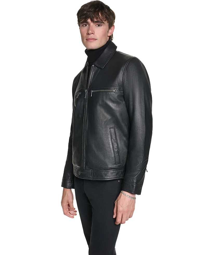 Karl Lagerfeld Paris Men's Collared Leather Jacket