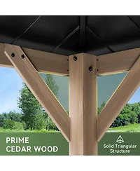 Aoxun Aluminum Hardtop Gazebo, Double Steel Roof Pavilion with Drainage System and Textilene Netting