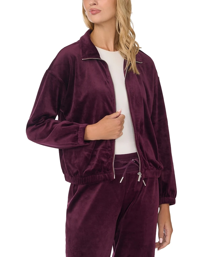 Vince Camuto Women's Velour Zip-Front Mock Neck Jacket