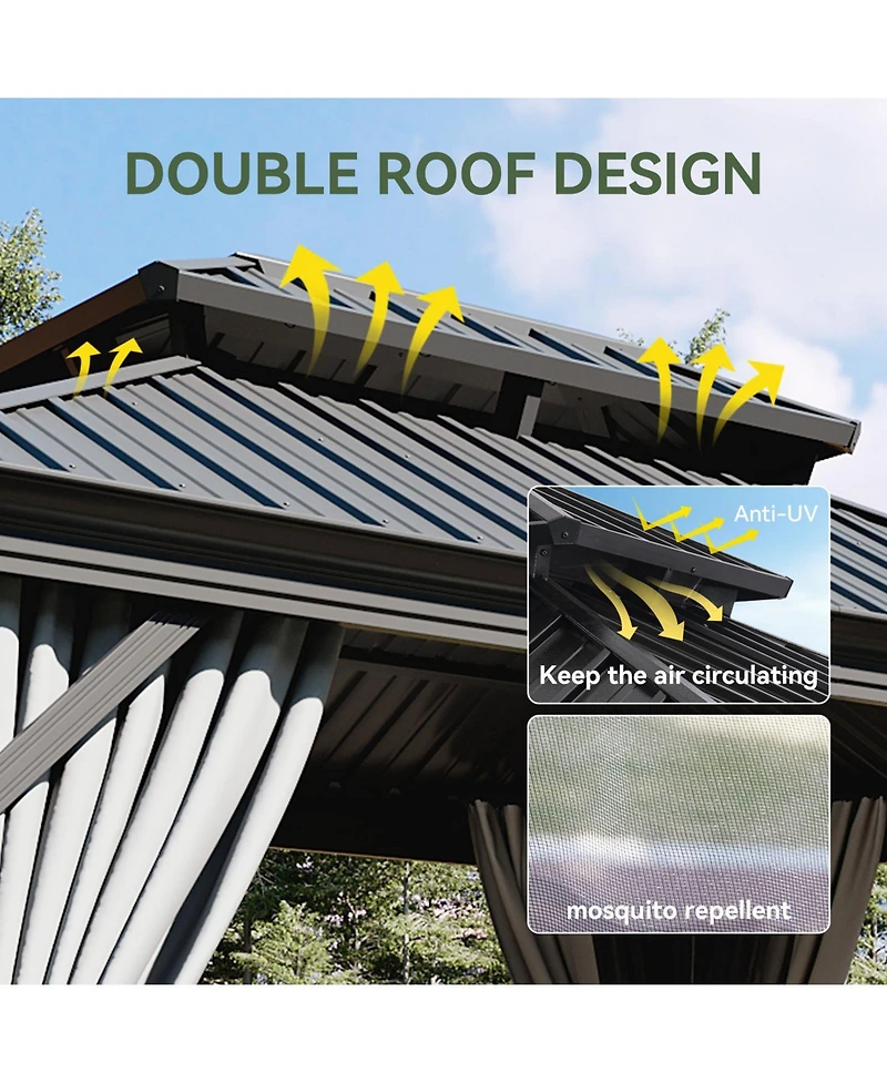 Aoxun Aluminum Hardtop Gazebo, Double Steel Roof Pavilion with Drainage System and Netting