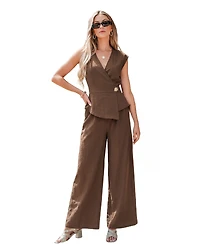 Cupshe Women's Wrap V-Neck Sleeveless Top and Wide-Leg Pants Matching Set