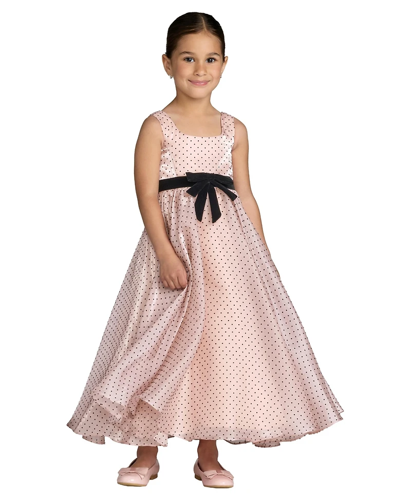Mac Duggal Big Girls Polka Dot Chiffon Maxi Dress with Bow Sash