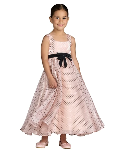 Mac Duggal Big Girls Polka Dot Chiffon Maxi Dress with Bow Sash