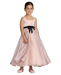 Mac Duggal Big Girls Polka Dot Chiffon Maxi Dress with Bow Sash