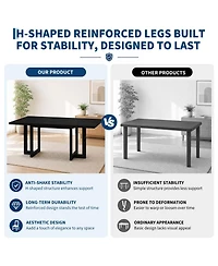 71 Inch Rectangular Dining Table With H Shaped Legs and Thick Wood Grain Top, Seats 6 8 Diners, Farmhouse Style For Kitchen Room