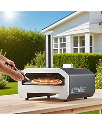 Mecale 16" Dual Fuel Pizza Oven Portable Wood Fire and Propane Pizza Maker with Thermometer