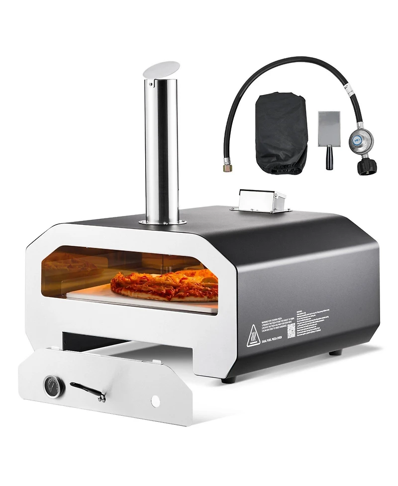 Mecale 16" Dual Fuel Pizza Oven Portable Wood Fire and Propane Pizza Maker with Thermometer