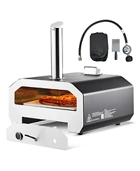 Mecale 16" Dual Fuel Pizza Oven Portable Wood Fire and Propane Pizza Maker with Thermometer