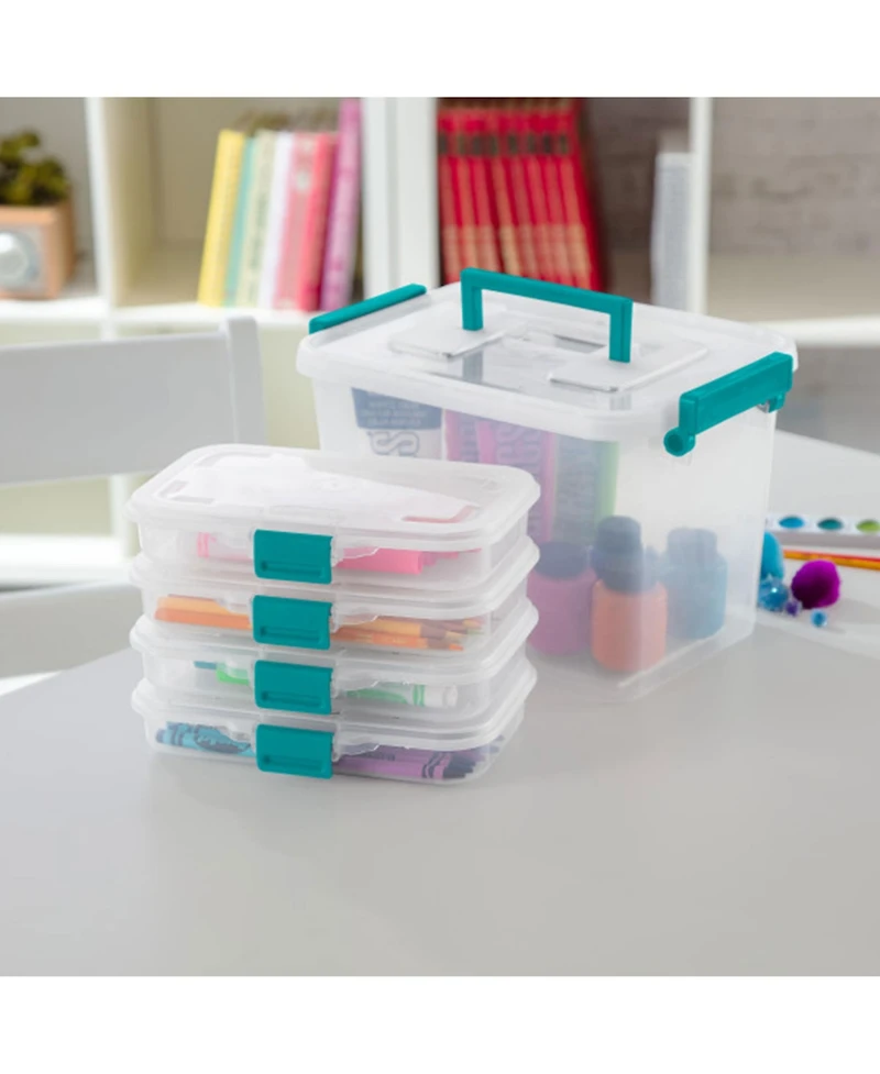 Sterilite Convenient Small Divided Clear Storage Pencil Box and Latch Lid, 12 Pack