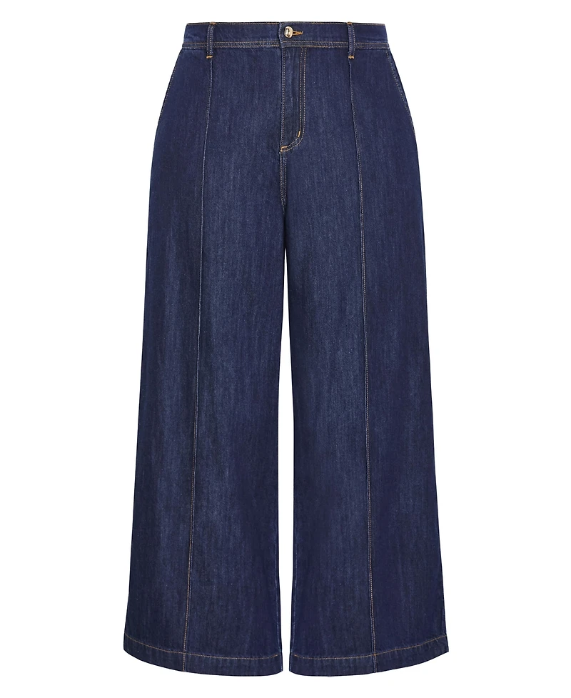 City Chic Plus Tilly High-Rise Wide-Leg Elastic-Back Cotton Denim Pants