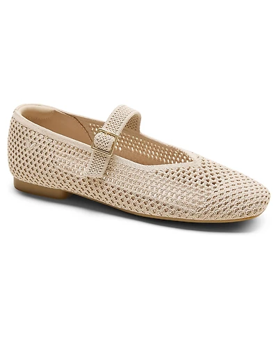 Vivaia Margot Square-Toe Knit Adjustable-Strap Mary Jane Flats