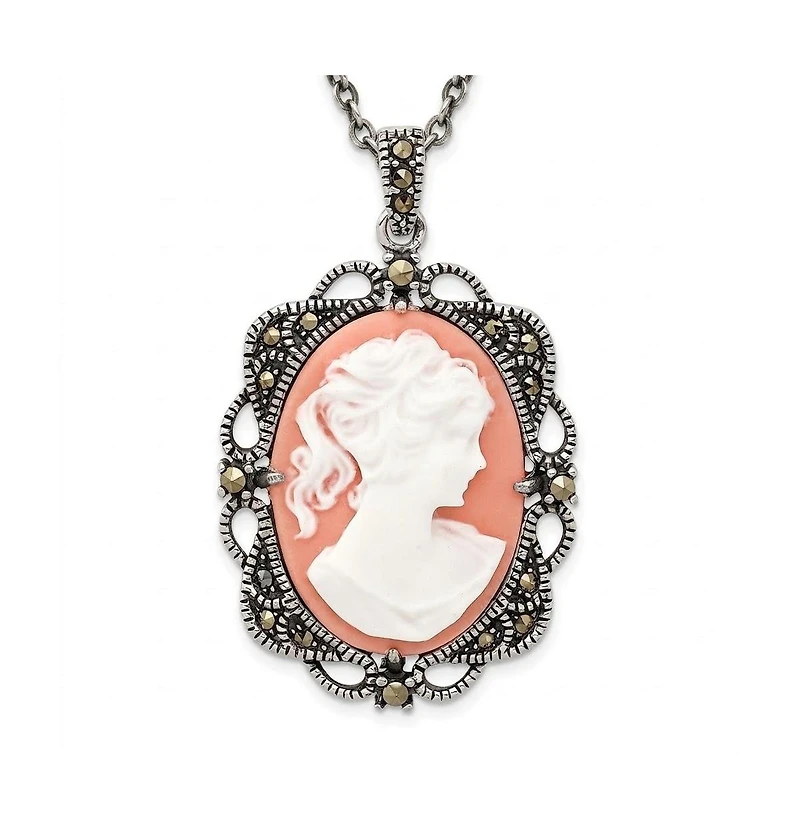 Curata Jewelry Marcasite Antiqued Cameo Pendant, 42x25mm