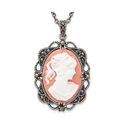 Curata Jewelry Marcasite Antiqued Cameo Pendant, 42x25mm