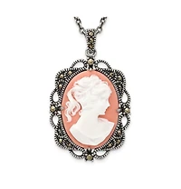Curata Jewelry Marcasite Antiqued Cameo Pendant, 42x25mm