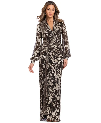 Betsy & Adam Plus V-Neck Gown