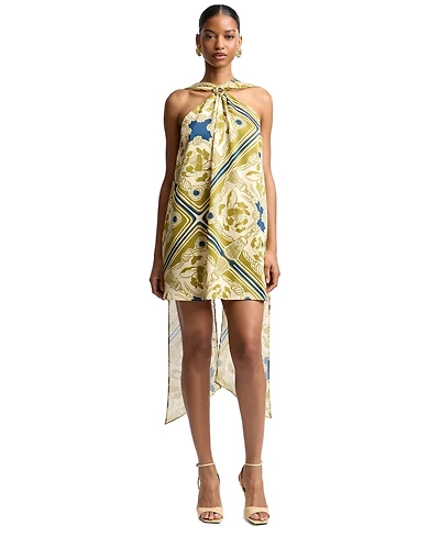 Avec Les Filles Women's Halter Scarf Print Swing Mini Dress