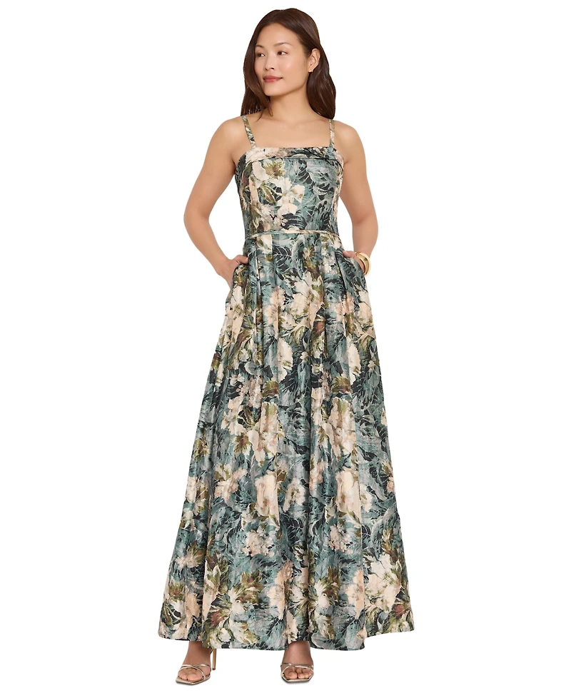 Tahari Asl Women's Square Neck Floral Printed Ball Gown