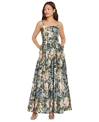 Tahari Asl Women's Square Neck Floral Printed Ball Gown