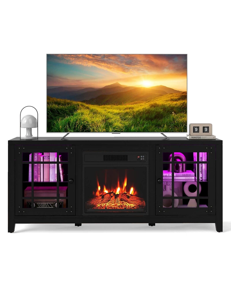 Costway 58 Inch Fireplace Tv Stand with Led Lights and 18 Electric Remote Controls